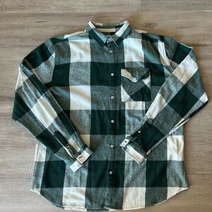 Green and Cream Flannel Plaid Men's Shirt XL